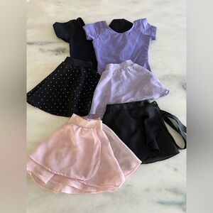 2 Dance Leotards with Skirts + 2 additional Skirts, good condition, girls small
